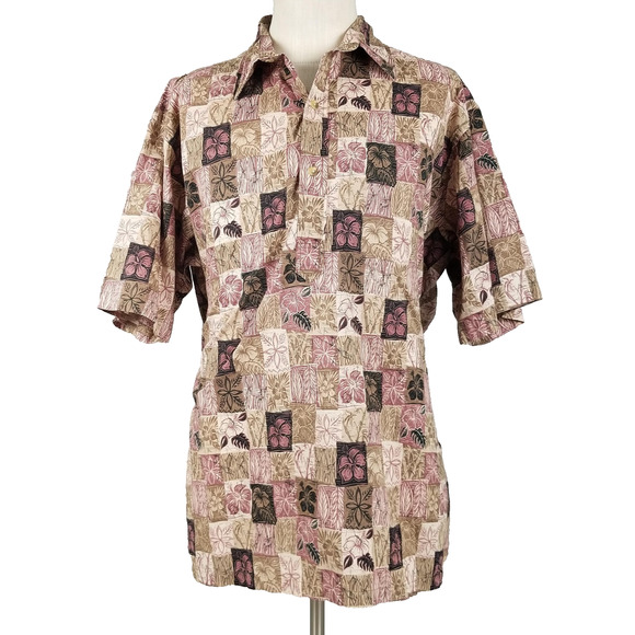 ONO & Company Shirt Mens 2XL Brown Pink Hawaiian Floral Print Cotton Lawn Summer - Picture 1 of 11